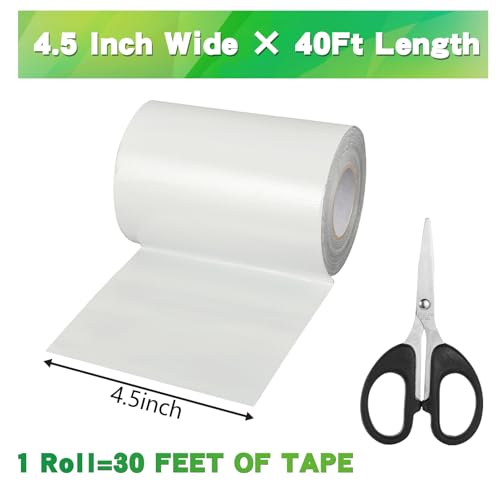 4.5Inch × 40FT RV Awning Repair Tape with Scissors, Outdoor Heavy Duty Repair Tape for Tarp, Tent, Boat Cover, Canvas, Sail Tape, Waterproof, UVproof and Heat-Resistant Tear Repair Pctch Kit - color: White