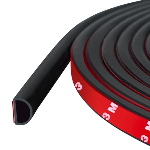 Weather Stripping Door Seal Self Adhesive Door Weather Strip Silicone D Shaped Seal Strip for Door Frame/Window Seal, 20FT, Black Color (3/8" W × 5/16" T) - color: Black, size: M (3/8" W × 5/16" T)