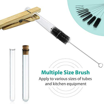CiaraQ Bottle Cleaning Brushes, 8 Inch Nylon Tube Brush Set, Cleaner for Narrow Neck Bottles Cups with Hook, Set of 10pcs - color: Black, size: 8.0 Inch (10pcs)