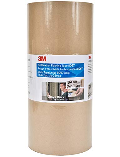 3M All Weather Flashing Tape 8067, 12 in x 75 ft, 1 Roll, Adhesive Backed Split Liner, Prevents Moisture Intrusion, Waterproof Flashing Seals Doors, Windows, Openings in Wood Frame Construction - size: 12 in X 75 Ft