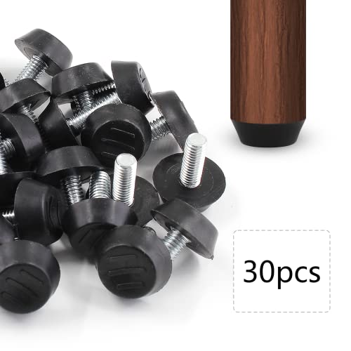 Zorfeter 30 Pcs Screw in Threaded Furniture Adjustable Levelers, M6 Leveling Feet Patio Furniture Glide Leveling Feet for Table, Chair, Furniture Legs (M6 x 15mm) - size: M6 x 15mm