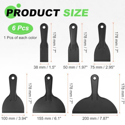 HARFINGTON 6pcs Putty Scraper Set Plastic Flexible Putty Knives Disposable Paint Spreader Cleaner Tool for Spackling, Patching Painting Repairing, Black - color: Black