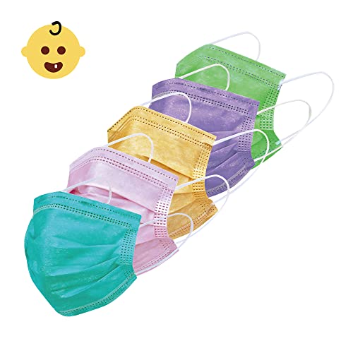 Disposable Safety Mask 3 Layer Protection Face Mask for Kids 100 pcs (Kids 5 Color Assorted) - color: Kids 5 Color Assorted