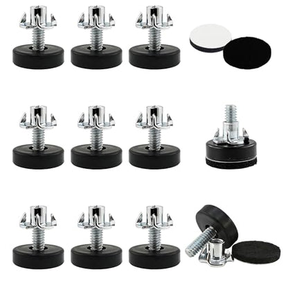 14pcs 1/4” Thread Furniture Leveling Feet, Adjustable Furniture Levelers Feet with T-nuts for Tables Cabinets Chairs Stool Legs Adjusting - color: With Screws