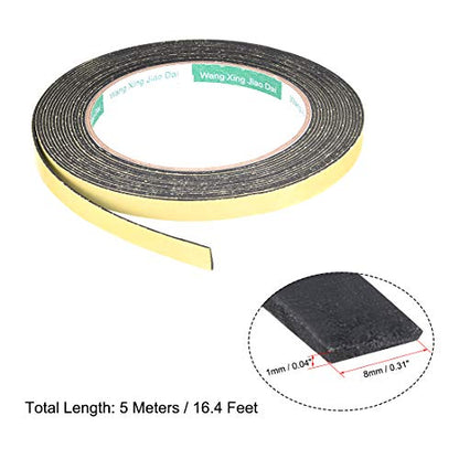 uxcell Sealing Foam Tape 8mm Wide 1mm Thick 5m/16.4ft Long, Self Adhesive Weather Strip for Window Door Insulation - size: 8mmx1mmx5m