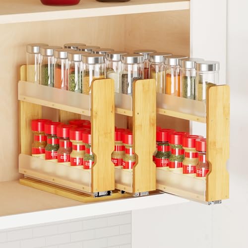 SpaceAid Bamboo Pull Out Spice Rack Organizer for Cabinet, Heavy Duty Slide Out Seasoning Kitchen Pantry Sliding Vertical Organization, 7.6" Wide, 3 Drawers(2" Wide), 2-Tier, Natural - color: Natural, size: 7.6" Wide, 3 Drawers(2" Wide), 2-tier
