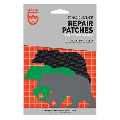GEAR AID Tenacious Tape Repair Patches – Peel-and-Stick Nylon Gear Patches for Jackets, Tents, Sleeping Bags, Backpacks, and Outdoor Gear – Fix Rips, Tears, and Holes, 3 Patches, Bear - style: Bear Patches (3 Patches)