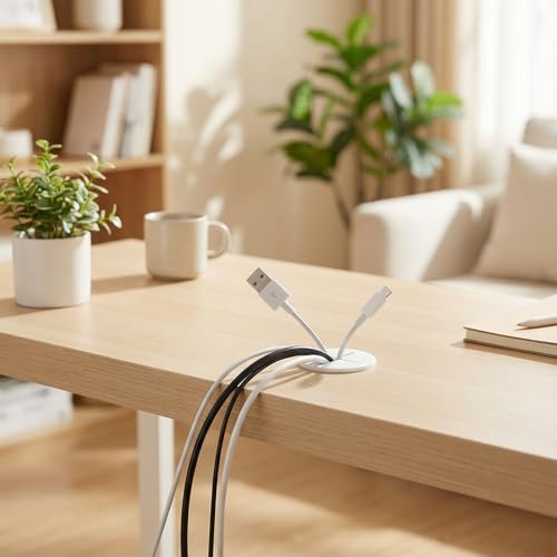 12 Pcs 1" Cable Cord Grommet Rubber Wire Grommets Desk Grommet White Desk Hole Cover for Cables Wire Hole Covers Furniture Desks Wall Holes Cover for Home Office Table Cable(White)