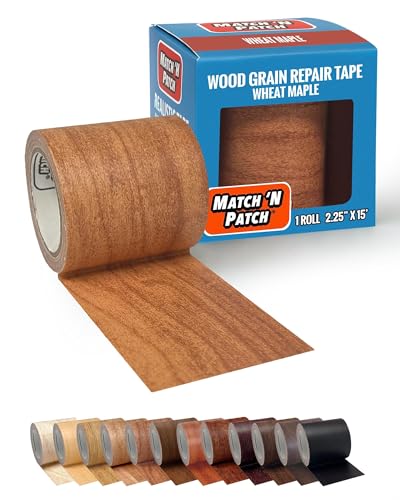 MATCH 'N PATCH Wood Grain Repair Tape - Wheat Maple, 2.25 in x 15 ft (1-Pack) – Wood Grain Colored Duct Tape for Mirror Frame, Trim, Borders, Floor and Other Furniture, Scratch Repair Kit - color: Wheat Maple