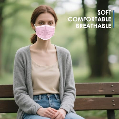 NNPCBT Pink Disposable Face Masks 125 Pack,3-Ply Breathable Mask For Adults,Great For Outdoors,Home, Office, School - color: Adult-125 Pack-pink