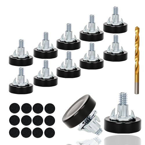 12 PCS 1/4" Thread Furniture Feet Levelers,Furniture Leveling Feet with T-Nuts,Suitable for Tables, cabinets, Chairs, Stool Legs (12, 1/4" Leveling Feet/with Drill bits) - color: Black 12 Pack, size: 1/4 in with T nut & drill bits