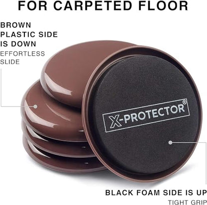 Furniture Sliders for Carpet X-PROTECTOR - 24 PCS Moving Pads 3 1/2" - Sliders for Furniture. Move Your Furniture Easily with Reusable Furniture Moving Sliders for Carpets! - size: 24 PCS 3.5", For Carpet