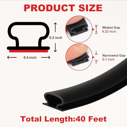 Storystore 40 FT Rubber Weather Stripping Door Seal Strip, Self-Adhesive Door Weather Stripping Soundproofing for Door Frame Insulation Window Large Gap, Easy Cut to Size - size: 40 FT