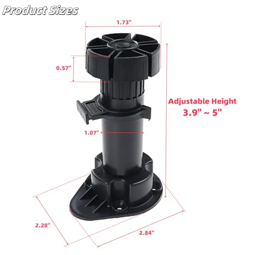 3.9 to 5 Inch Adjustable Levelers for Cabinet Edge 12Pcs, Furniture Leveler Legs, Black Plastic Leveling Feet for Kitchen Cupboard Table Shelves Nightstands, - size: 3.9-5 Inch