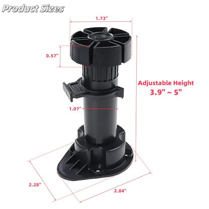 3.9 to 5 Inch Adjustable Levelers for Cabinet Edge 12Pcs, Furniture Leveler Legs, Black Plastic Leveling Feet for Kitchen Cupboard Table Shelves Nightstands, - size: 3.9-5 Inch