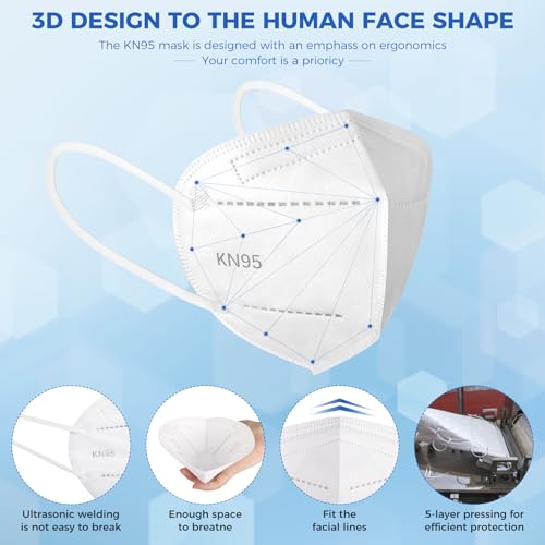 60/100 Pcs KN95 Face Mask for Adults,5 Layer Cup Dust Safety Masks - color: 100-a1 White
