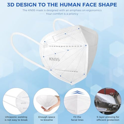 60/100 Pcs KN95 Face Mask for Adults,5 Layer Cup Dust Safety Masks - color: 100-a1 White