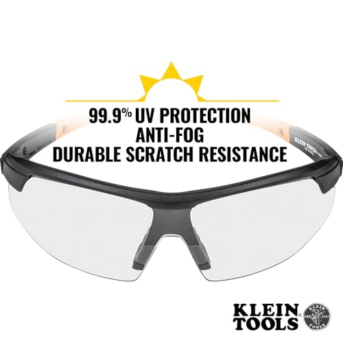 KLEIN TOOLS 60159 Safety Glasses, PPE Protective Eyewear with Semi Frame, Scratch Resistant and Anti-Fog, Clear Lens - color: Clear Lens, size: Single
