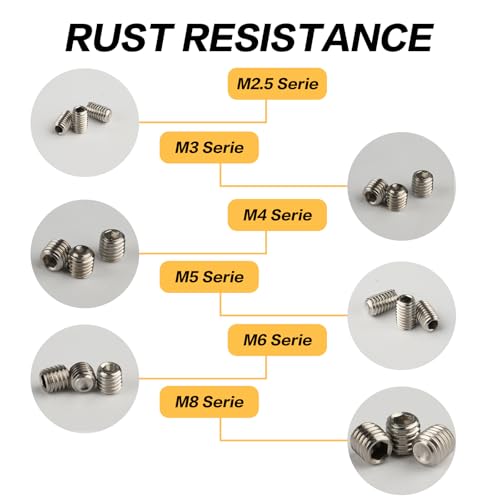 360 Pcs Allen Head Screws - Hex Socket Head, Grub Screw Set - M2.5/M3/M4/M5/M6/M8 Metric Stainless Steel Internal Hex Drive Cup-Point Screws Assortment Kit for Door Handles, Light Fixture - size: 14Size（360pcs Stainless Steel）
