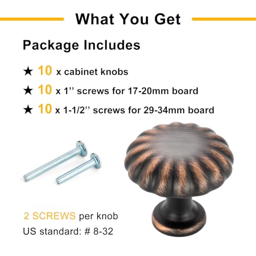 Oil Rubbed Bronze Cabinet Knobs Bronze Drawer Knobs, 10 Pack 1-1/4 Inch, 2510 Single Hole Cabinet Pulls for Kitchen Cabinets Drawers Bedroom Dresser Cupboard Bathroom Vanity - color: Oil Rubbed Bronze, size: Single Hole