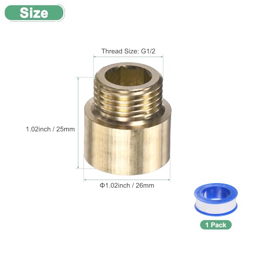 M METERXITY Shower Head Extension Arm, Brass G1/2 Male to Female Extension Pipe Fitting Adapter with PTFE Thread Seal Tape for Shower/Faucet, Pipe Plumbing Coupler 1"/25mm 1-Pack - size: 1"/25mm