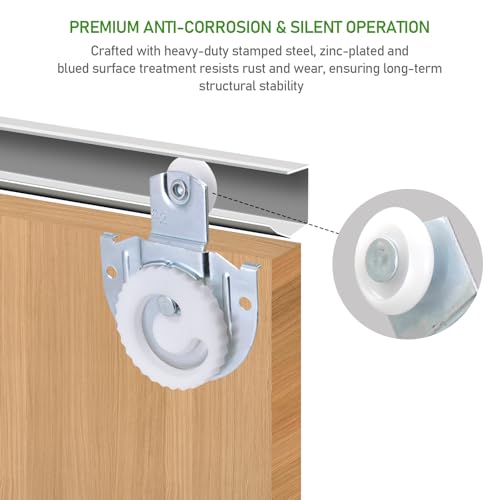6-Piece Sliding Closet Door Roller Set, Upgraded Bearing Top Roller Kit with Adjustable Screws and Hooks Hardware Replacement for Smooth Sliding Wardrobe/Closet/Cabinet Doors