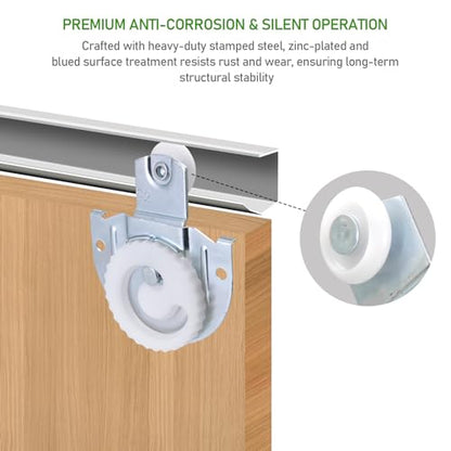 6-Piece Sliding Closet Door Roller Set, Upgraded Bearing Top Roller Kit with Adjustable Screws and Hooks Hardware Replacement for Smooth Sliding Wardrobe/Closet/Cabinet Doors