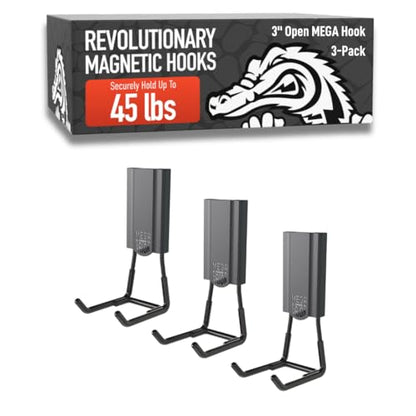 GATOR MAGNETICS MEGA 3 in Open Hooks, 45 lb Heavy Duty Magnetic Hooks for Steel Surfaces, Patented Easy-Release, Non-Slip Grip – Storage & Organization, Garage, Home Tools & Gear Storage – 3 Pack - size: 3 Inch, style: Open