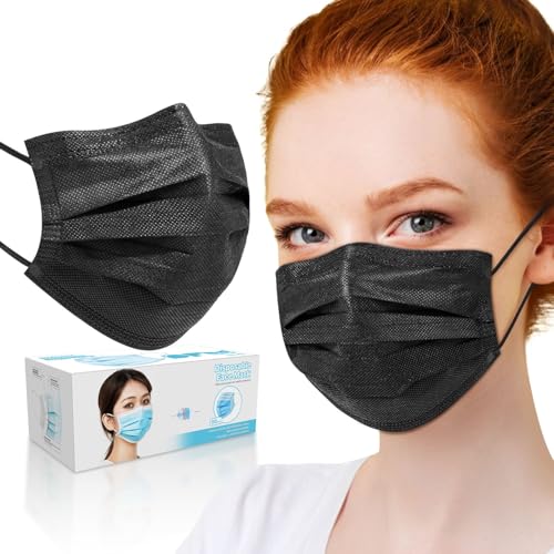 50 PCS Black Disposable Face Masks 3-Ply Filter Earloop Mouth Cover, Face Mask - size: 50 Count (Pack of 1)