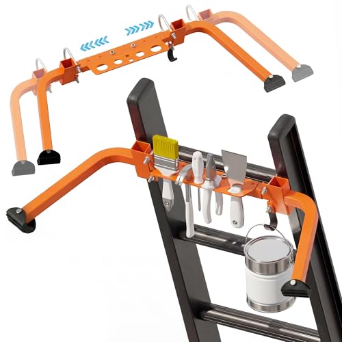 Secure Ladder Stabilizer - Heavy-Duty Carbon Steel Extension Ladder Support & Roof Hook with Anti-Slip Rubber Feet for Gutters, Painting, Roof Work DIY Projects - Professional Grade Standoff Accessory - color: Half Frame Ladder Stabilizer with Tool Tray