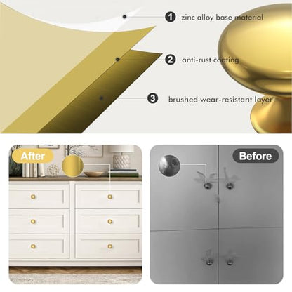 POZEAN Cabinet Knobs Brushed Nickel 3 Pack Cabinet Handles Drawer Knobs Solid Knobs Brass with Screws for Dresser Drawer Cabinet Cupboard - Modern Kitchen, Bedroom and Bathroom Hardware,Brass - color: Brass, size: 3 Pack