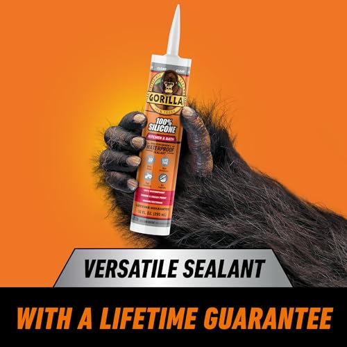 Gorilla 100% Silicone Caulk Kitchen & Bath Sealant, Mold Resistant, 10 oz. Cartridge, Clear - color: Clear