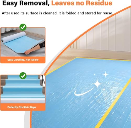 Temporary Floor Protection for Construction, Painting, Renovation, Protector Film for Hardwood Floors, Surface Carpet Protection Film, Tile&Hard Protection Covers 325 sqft - style: 39" x 100'-Blue