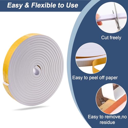 Weather Stripping Door Seal Foam Tape for Doors Windows 1/2 Inch W x 1/4 Inch T 33 FT Strong High Density Foam Insulation Strips Adhesive Tape White - size: 1/2 Inch W x 1/4 Inch T 33 Ft White