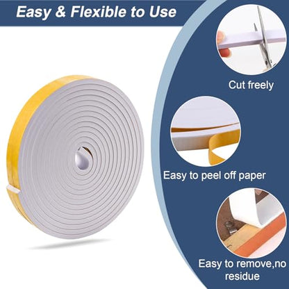 Weather Stripping Door Seal Foam Tape for Doors Windows 1/2 Inch W x 1/4 Inch T 33 FT Strong High Density Foam Insulation Strips Adhesive Tape White - size: 1/2 Inch W x 1/4 Inch T 33 Ft White