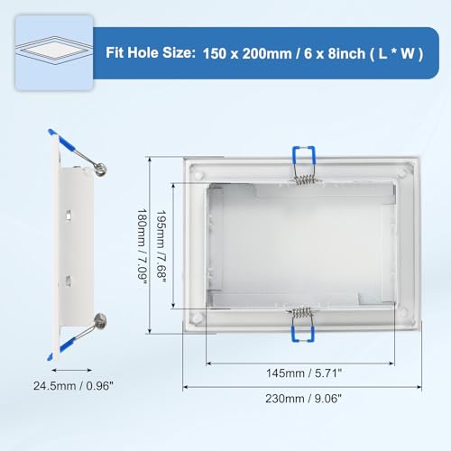 uxcell Square Ceiling Cover Plate, Recessed Lights Hole Trim Plate Wall Hole Spring Mount Decorative Flat Cap Access Panel for Ceiling or Wall 6x8 Inch Openings, Matte White - size: Fits: 6x8inch(150x200mm)