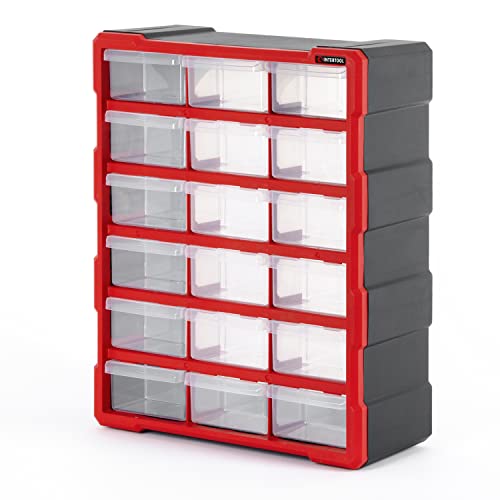 INTERTOOL Small Parts Organizer for Hardware & Screws | 18 Removable Bins with Dividers | Wall Mount or Desktop Craft & Lego Storage Cabinet | 19” x 15” x 7” BX08-4019 - style: 18 Drawers