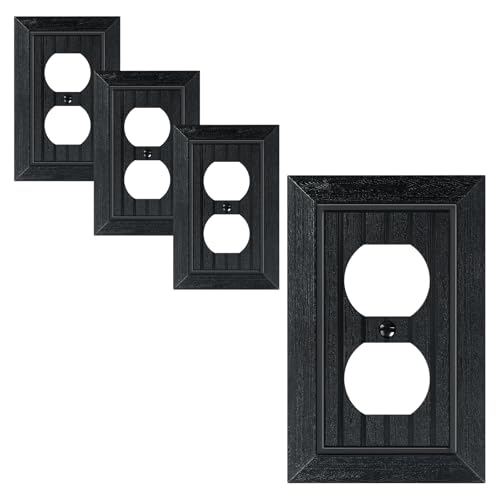 4-Pack Classic Beadboard Duplex Outlet Cover Plate, Decorative Unbreakable Polycarbonate Switch Plates and Outlet Covers, Matte Black Wall Plates for Electrical Outlets, 1 Gang Receptacle Cover - color: Matte Black, size: 1 Duplex 4PK