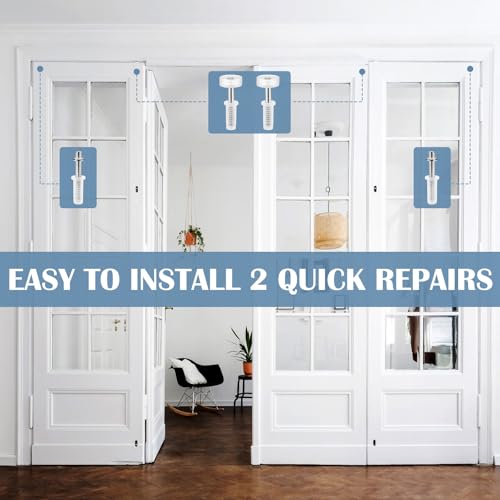 4 Pcs Spring Loaded Bi-Fold Door Hardware Kit - Top Roller Guide Wheel and Pivot for Folding Closet Doors, Bifold Repair Kit