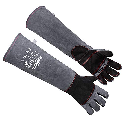 RAPICCA Animal Handling Gloves Bite Proof Reinforced Leather Padding Dog,Cat Scratch,Bird Handling Falconry Gloves Grabbing,Reptile Squirrel Snake Bite 22in Grey-Black - style: 22 Inches