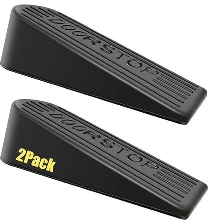 Large Rubber Door Stopper 2 Packs Heavy Duty Wedge Sturdy and Stackable Door Stop, Fit for Gaps up to 2.0 Inches ，Non-Scratching Doorstops Special for Home Office School Heavy Door (Black)