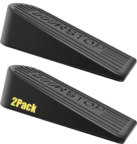 Large Rubber Door Stopper 2 Packs Heavy Duty Wedge Sturdy and Stackable Door Stop, Fit for Gaps up to 2.0 Inches ，Non-Scratching Doorstops Special for Home Office School Heavy Door (Black)
