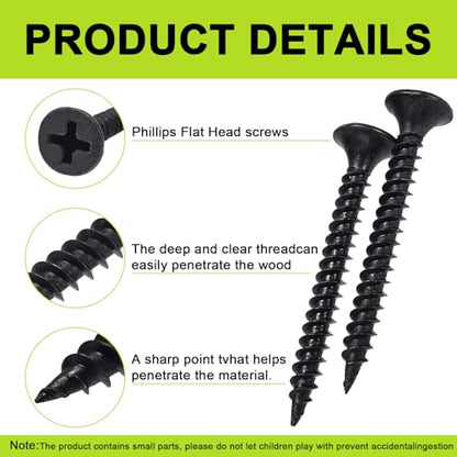 #6 x 1-5/8" Black Wood Screws -100Pcs, Phillips Head Fast Flat Self-Tapping Screw, Coarse Thread Drywall Screws, Carbon Steel, for Wood Plastic&Drywall - color: #6 x 1-1/2" -100 Pcs