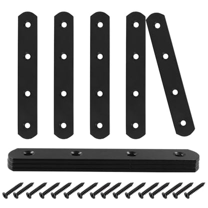 8 Pcs 5 Inch Straight Bracket, Stainless Steel Flat Mending Brace, Black Connector Plate with Mounting Screws & Screwdriver for Furniture Repair, Fixing - size: Black, 5" x 0.8"