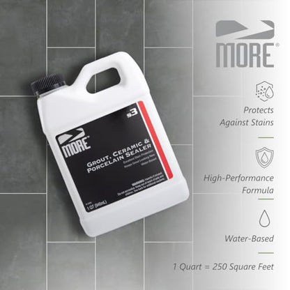 MORE Grout, Ceramic & Porcelain Tile Sealer - Water-Based Grout Sealer - Stain, Tile & Grout Protection - for Bathrooms, Showers & Floors - Prevent Grout Haze - Safe & Easy to Use - Unscented - 32oz - size: Quart
