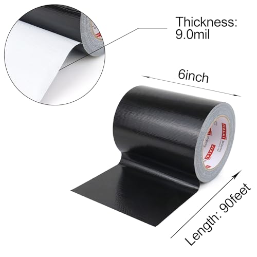 Wide Duct Tape, Industrial Grade 30Yards (90 ft) Wide 6'' Tape Duct, 9 Mil Heavy-Duty, Waterproof, Strong, Flexible, No Residue, for Crafts & Home Improvement (Black, 6'' x 90ft) - color: Black, size: 6'' x 90ft