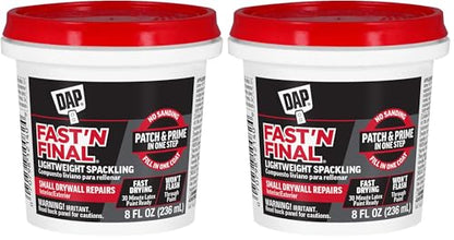 DAP Fast 'N Final Lightweight Spackling, White, 8 Oz (7079812140), (Pack of 2) - size: 8 Fl Oz (Pack of 2)