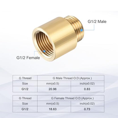 Shower Head Extension Arm, Brass G1/2 Male to Female Thread 35mm/1.38" Length Extender Pipe Fitting Nipple for Showers, Faucets, and Plumbing with PTFE Thread Seal Tape 3 Pack - size: 35mm/1.38"
