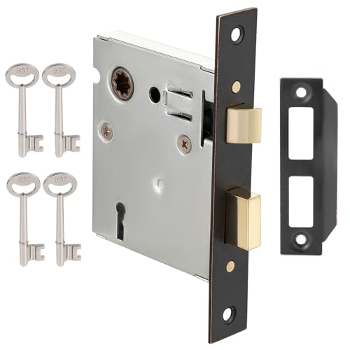 Mortise Lock Set Interior Door, Old Door Lock Replacement Parts, Antique Vintage Door Lock Hardware, Skeleton Keys and Reversible Latch, Mortise Lock Kit, Oil Rubbed Bronze Finish - color: Oil Rubbed Bronze