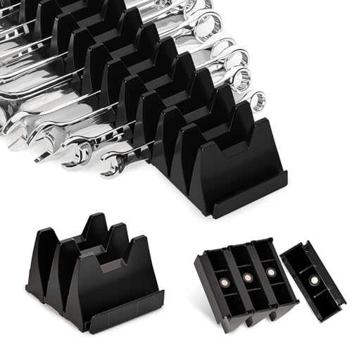 12 pcs Magnetic Modular Wrench Organizer Wrench Holder - Wrenchs Tool Organizers for Tool Drawer Storage, Wrenchs Rack with Metric SAE Labels, Tool Storage Set Holder Festival for Mechanics - style: 12 PCS